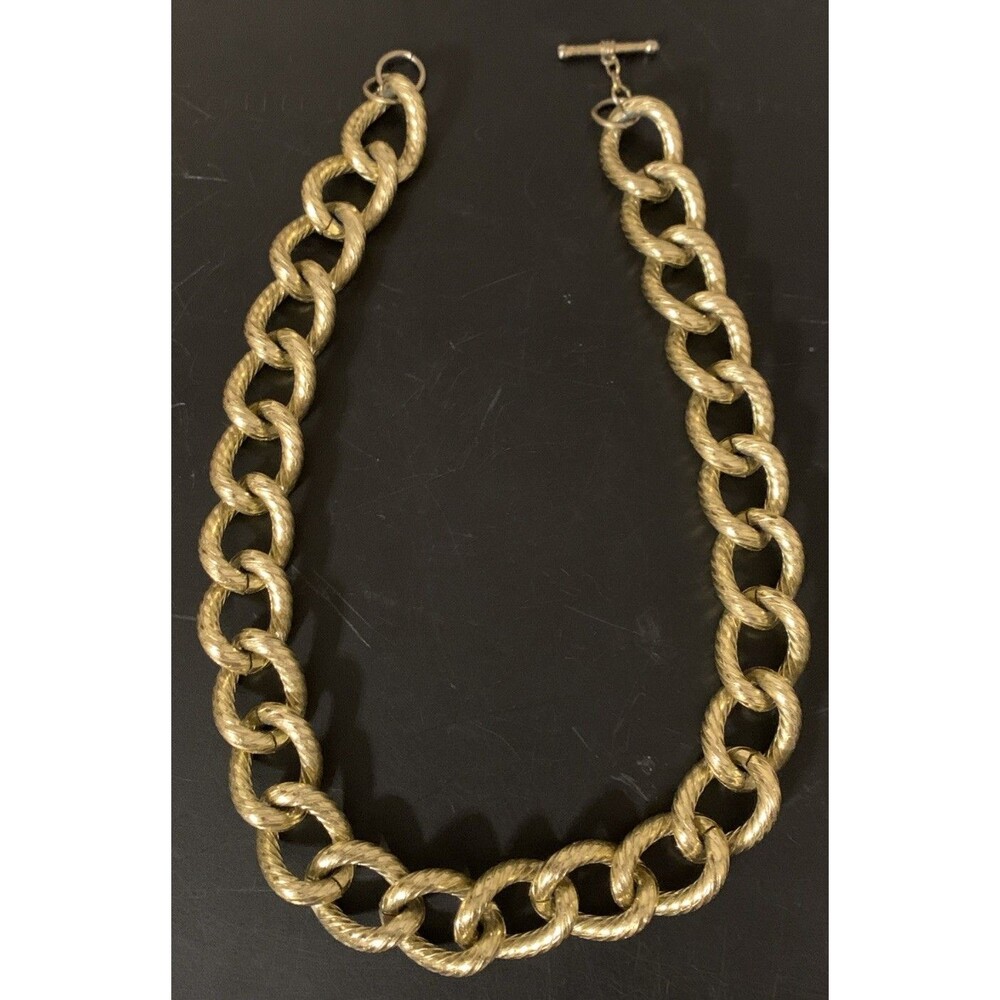 Vintage Chunky Twisted Rope Necklace Gold Tone Toggle Clasp 19” - Picture 6 of 6